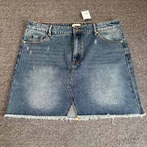 Thread & Supply Denim Skirt Womens XL Blue Medium Wash Frayed Hem Casual NEW NWT